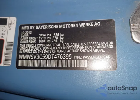 2013 Mini Hardtop Cooper S from USA, damaged, VIN WMWSV3C59DT476395